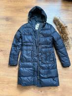 Moscow Donkerblauwe donsjas met capuchon en bontkraag, Ophalen of Verzenden, Zo goed als nieuw, Maat 42/44 (L), Blauw