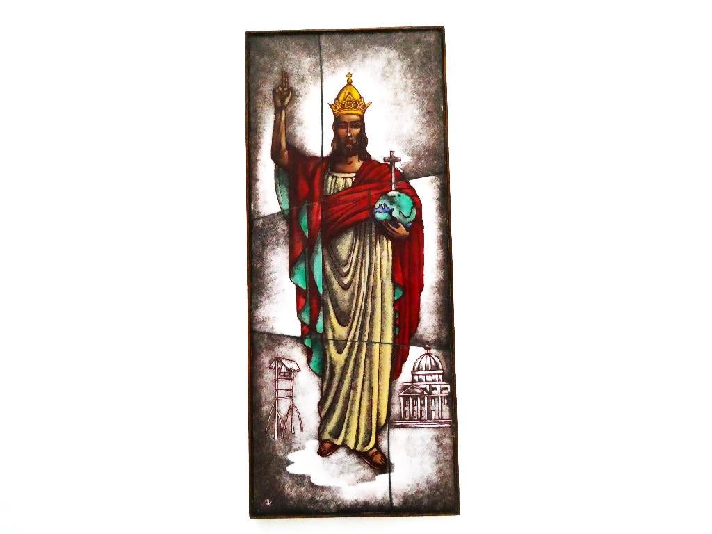 Paridon opaline met Christus Koning gebrandschilderd, Ophalen of Verzenden