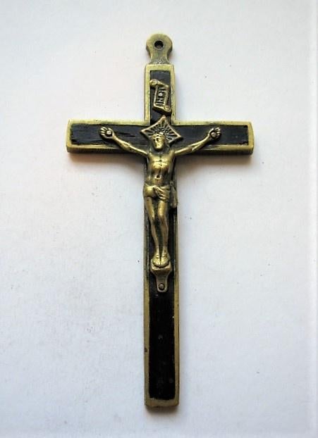 Groot vintage messing kruis crucifix  (8043-2), Antiek en Kunst, Antiek | Religie, Ophalen