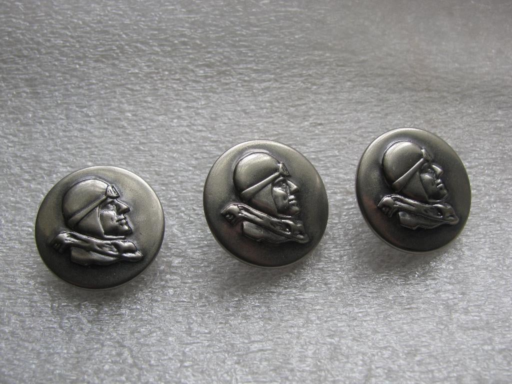 Set van 3 Metalen Knopen - Piloot met Helm & Bril - 2 cm, Verzenden, Zo goed als nieuw, Knoop of Knopen