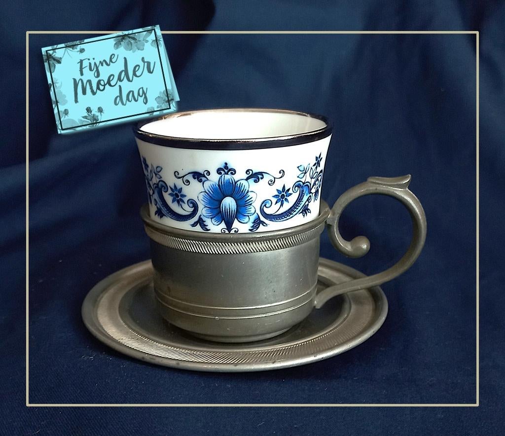 Bareuther kopje in tinnen kop-en-schotel – REIN ZINN 94%, Antiek en Kunst, Ophalen of Verzenden