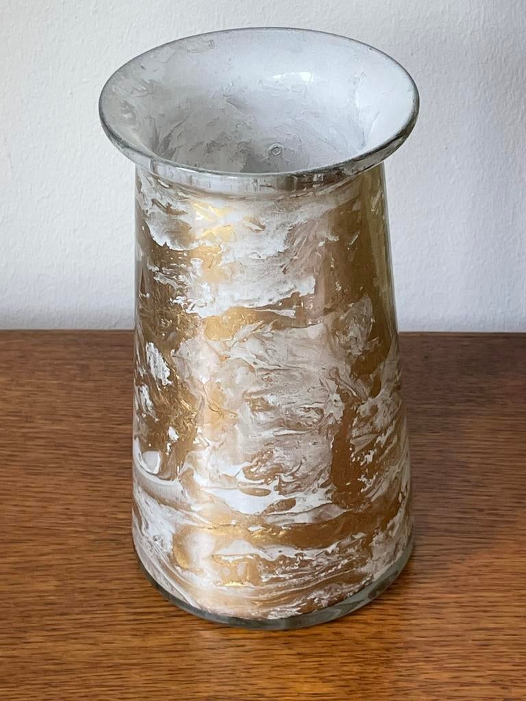Nieuwe vaas goud/wit glas, Wit, Nieuw, Ophalen of Verzenden, Glas