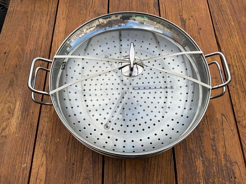 Fissler, wok-stoompan, Ophalen, Zo goed als nieuw, Rvs, Wok