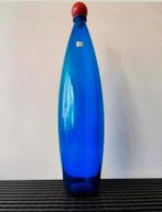 Zwiesel Glas Germany blauw glazen vaas/fles rode stop, 21 cm, Blauw, Ophalen of Verzenden, Minder dan 50 cm, Glas