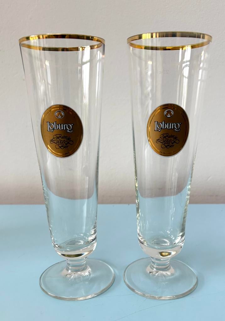 Vintage Loburg bierglazen kristal met bladgoud, Antiek en Kunst, Ophalen of Verzenden
