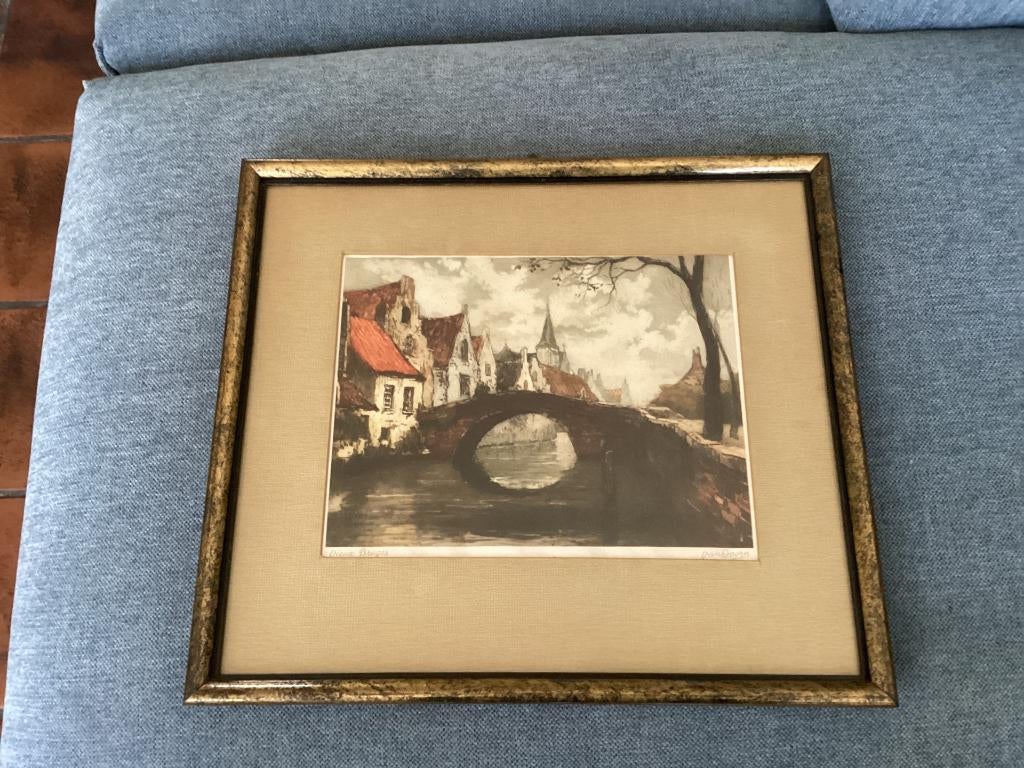Vieux Bruges ingelijste print van Van Doorn., Antiek en Kunst, Ophalen