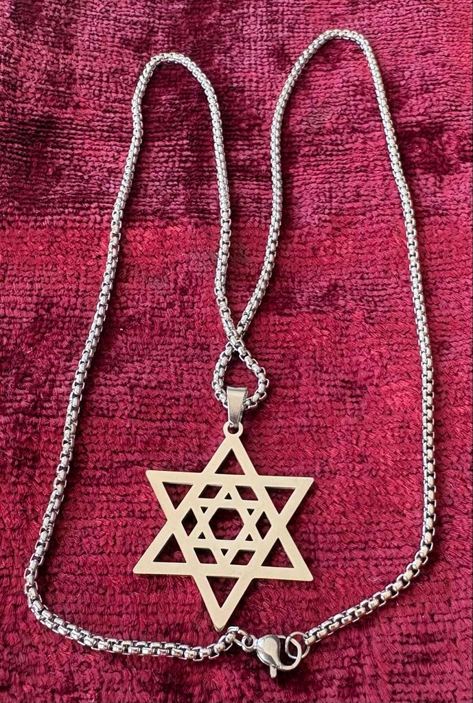 Zilverkleurige Davidster ketting, Ophalen of Verzenden, Nieuw, Zilver, Met hanger