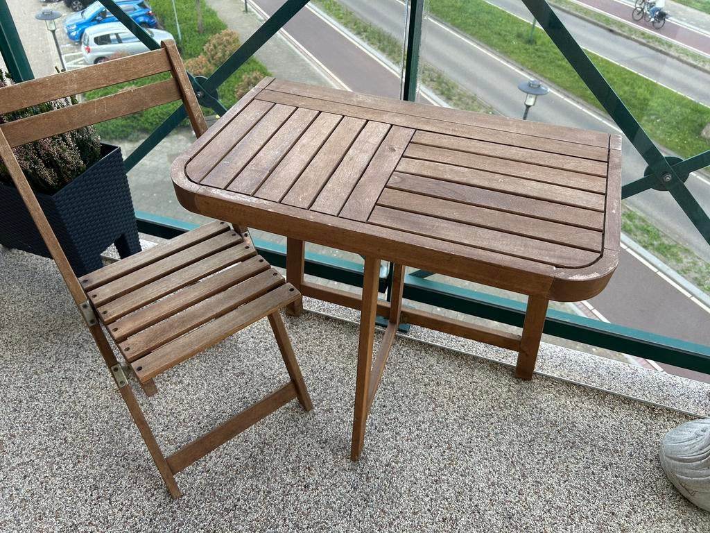 Teakhouten balkon setje, 2 zitplaatsen, Gebruikt, Teakhout, Ophalen of Verzenden