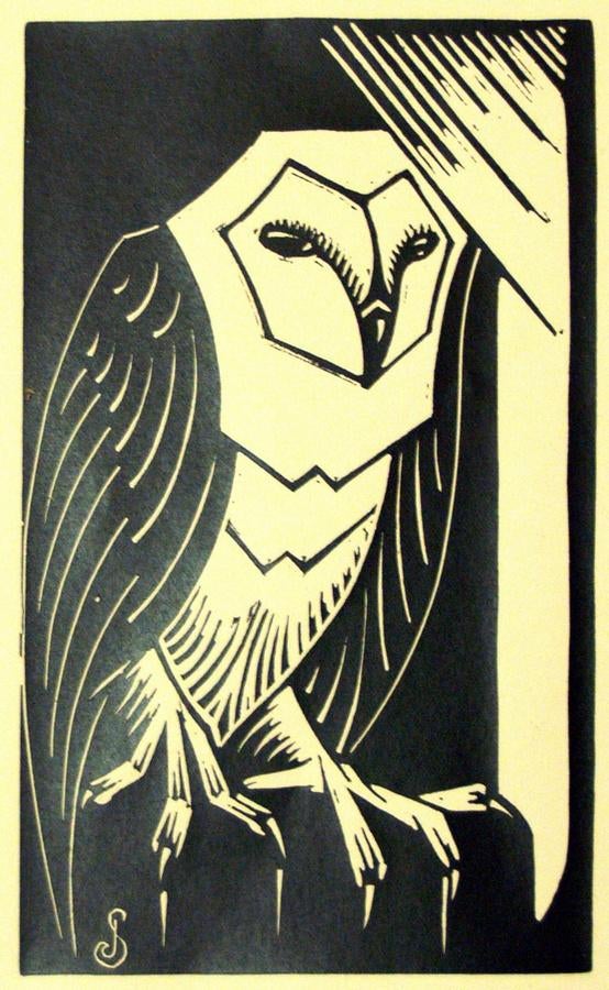 Jan Schonk linosnede uiltje Art Deco, Ophalen of Verzenden