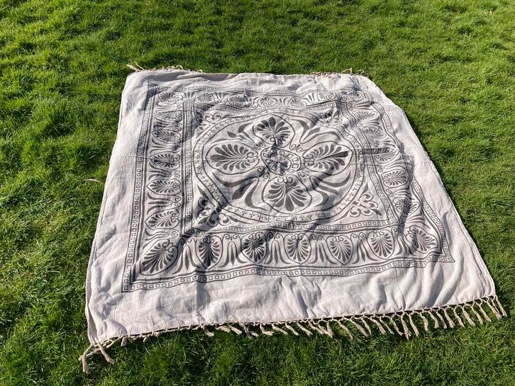 Grote katoenen plaid / sprei – 200  200 cm – franjes, Huis en Inrichting, Woonaccessoires | Plaids en Woondekens, Gebruikt, Ophalen of Verzenden