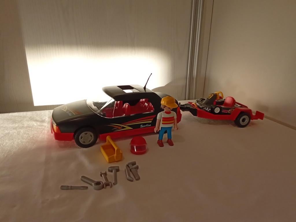 Playmobil 4442 auto met kart compleet, Ophalen of Verzenden, Gebruikt, Complete set
