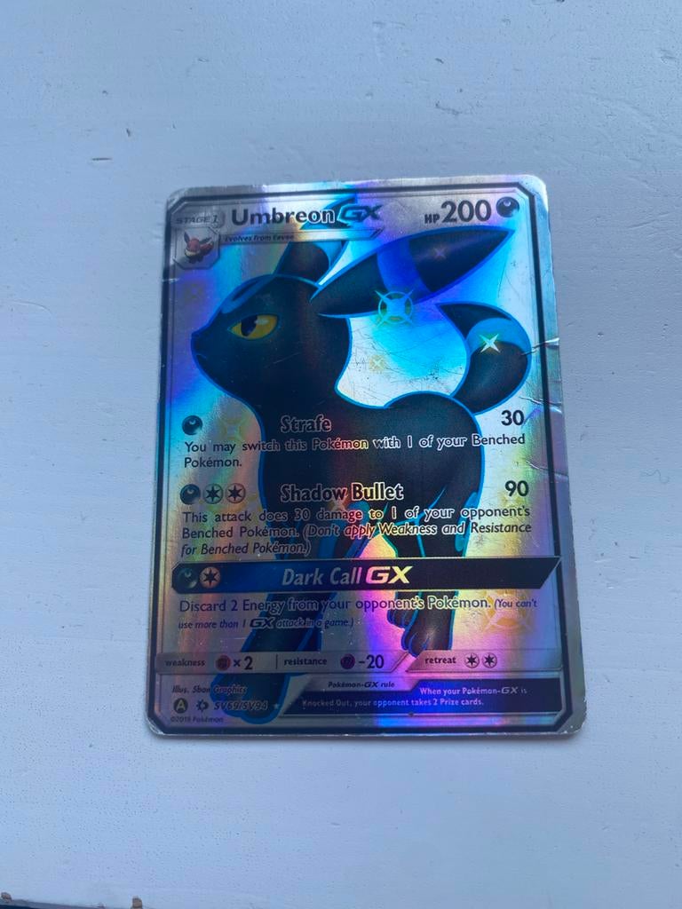 Shiny Umbreon GX Pokémon kaart, Ophalen of Verzenden, Gebruikt, Losse kaart, Foil