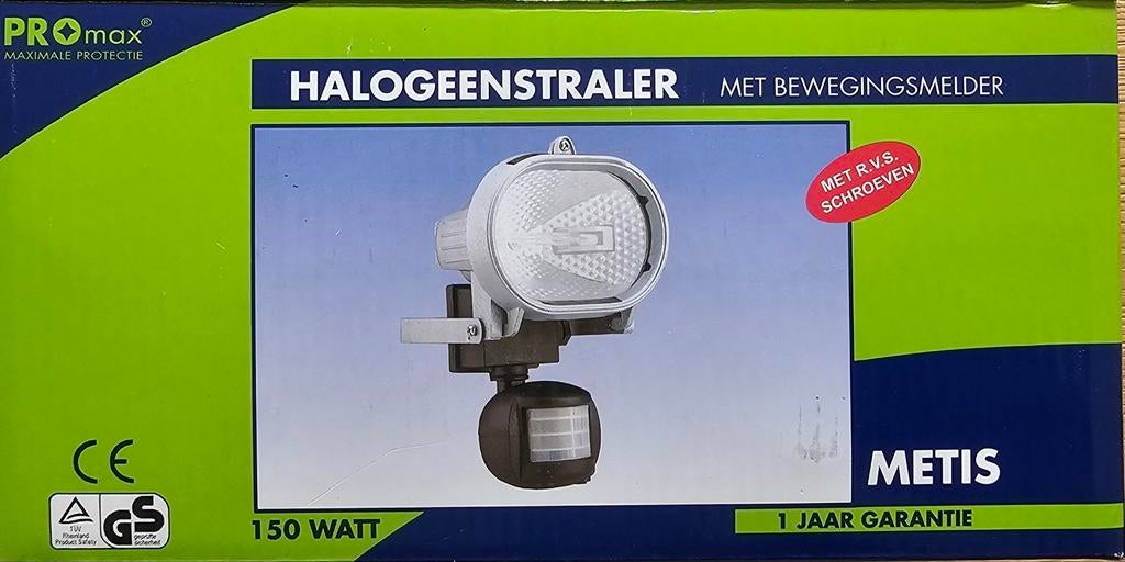 Nieuw: PROmax Halogeenstraler Metis 150W met Bewegingsmelder, Overige materialen, Bewegingssensor, Overige typen, Nieuw