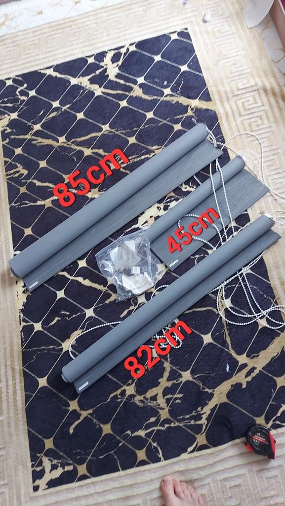 Grijze rolgordijnen - 3 stuks (85cm, 45cm, 82cm breed), Huis en Inrichting, Ophalen, Minder dan 50 cm, Gebruikt, Minder dan 100 cm