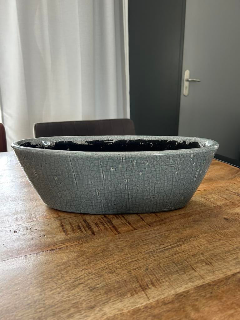 Ovalen bloempot binnen, Ophalen, Blauw, Aardewerk of Porselein, Zo goed als nieuw