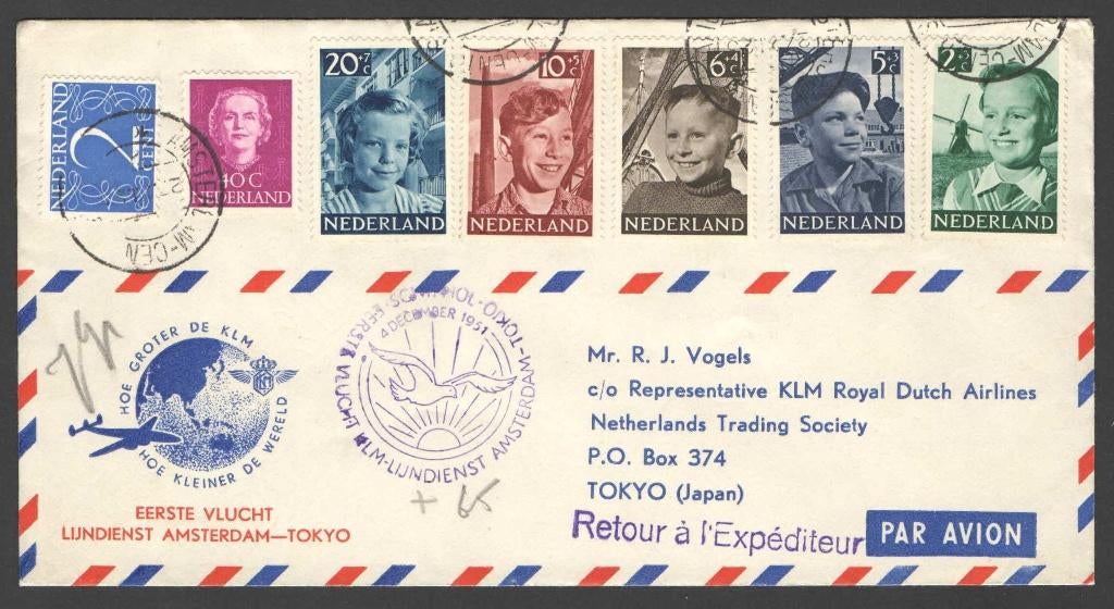 Nederland Brief met KLM Eerste Vlucht Amsterdam-Tokyo, Ophalen of Verzenden, Envelop