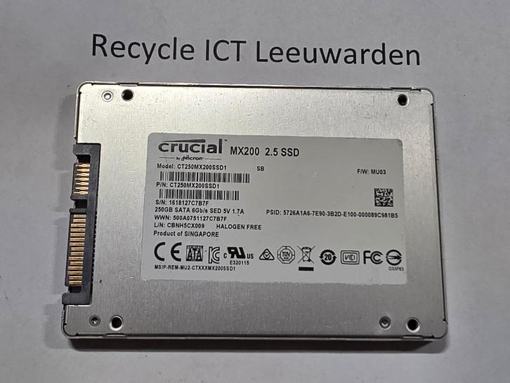 Crucial 250gb laptop ssd hdd hardeschijf mx200, Computers en Software, Harde schijven, Gebruikt, Laptop, Intern, SSD, SATA, Ophalen of Verzenden