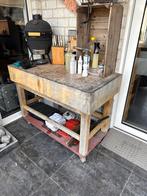 Houten slagers hakblok met wielen, Ophalen, Gebruikt, 100 tot 150 cm, 75 cm of meer