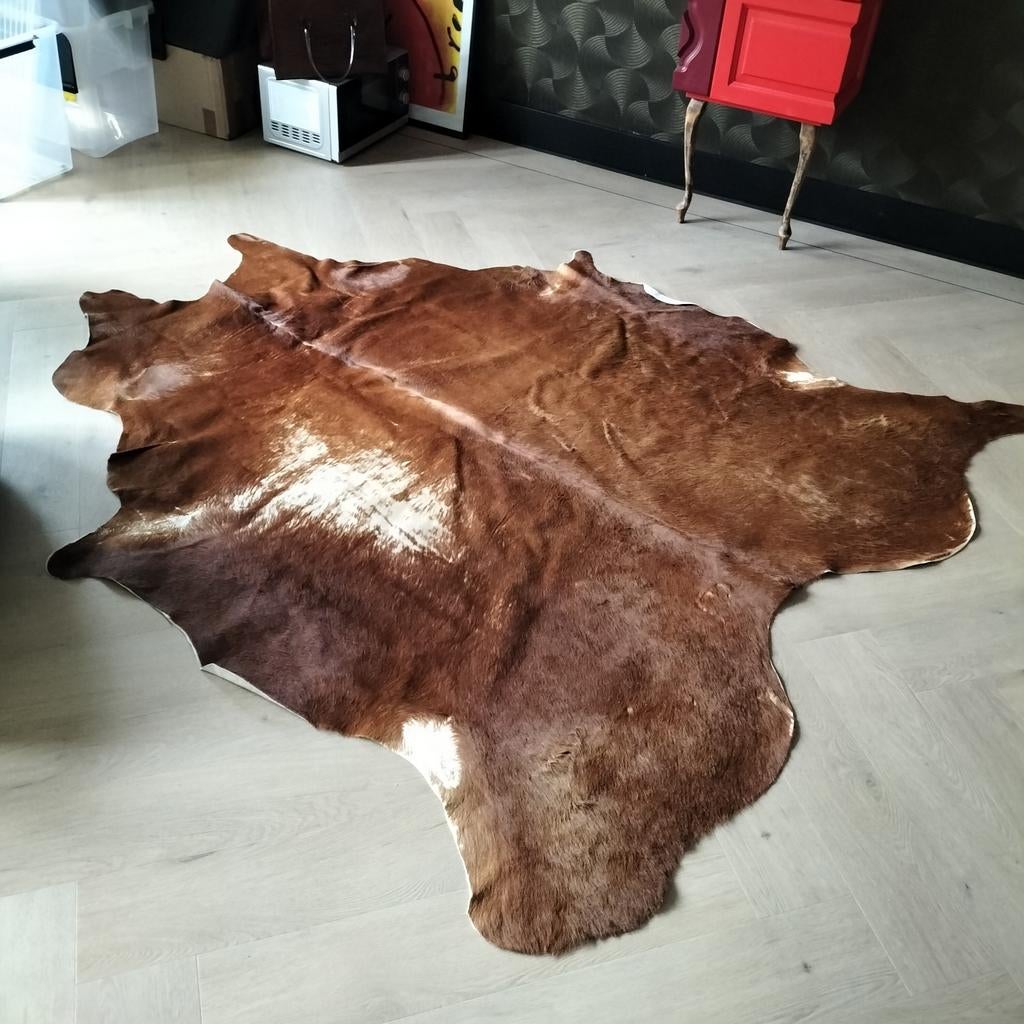 Koeienhuid kleed 200x160 cm - Bruin/Wit, Ophalen, Gebruikt, 150 tot 200 cm, Natuurlijk, Rustiek