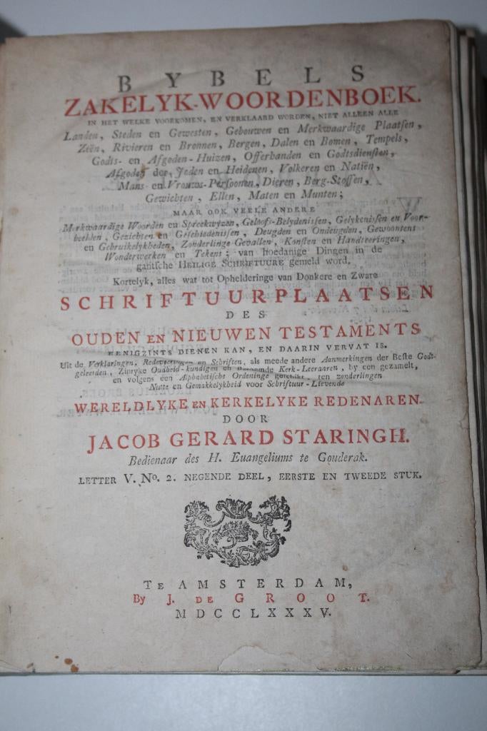 Staringh - Bybels Zakelyk Woordenboek, letter V nr. 2 (1785), Ophalen of Verzenden