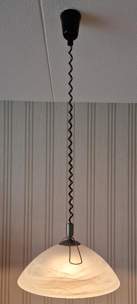 Steinhauer hanglamp, verstelbaar, Glazen kap, RVS beugel, Huis en Inrichting, Lampen | Hanglampen, Zo goed als nieuw, 75 cm of meer