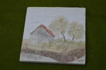 Vintage wandtegel Schuur met waterrad, Heine Studio, W. Germ beschikbaar voor biedingen