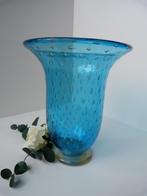Venetiaanse vaas murano glas met bladgoud en bubbels, gaaf, Huis en Inrichting, Woonaccessoires | Vazen, Ophalen, Blauw, Glas