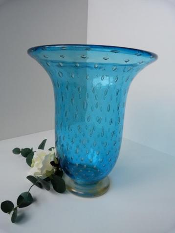 Venetiaanse vaas murano glas met bladgoud en bubbels, gaaf beschikbaar voor biedingen