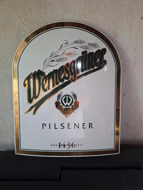Emaille bier reclamebord Wernesgrüner Pilsener Duitsland, Verzamelen, Biermerken, Gebruikt, Reclamebord, Plaat of Schild, Overige merken
