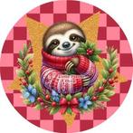 L354 luxe icing luiaard kerst 20cm eetbare taart print top, Ophalen of Verzenden, Nieuw, Taarten, Versiering