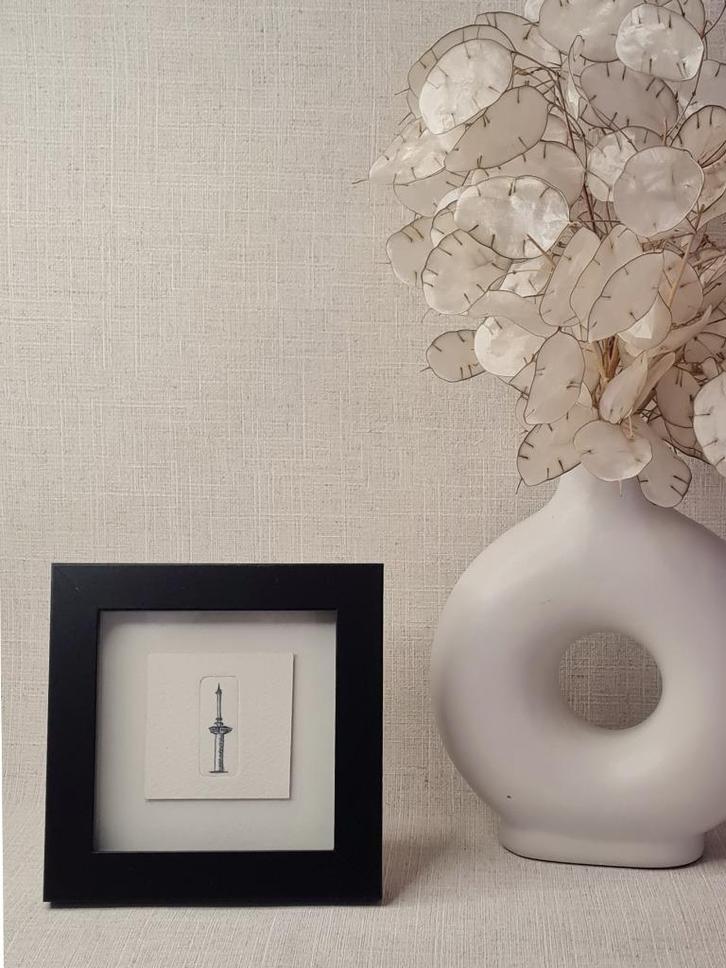 Etsje Euromast Rotterdam met 3d lijstje 10x10 cm, Huis en Inrichting, Woonaccessoires | Schilderijen, Tekeningen en Foto's, Nieuw