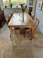 Teak houten tafel met 6 teak houten stoelen., Huis en Inrichting, Ophalen, Gebruikt, Koloniaal, Teakhout