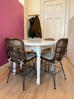 Ronde houten tafel met 4 stoelen, Ophalen, Gebruikt, 4 tot 6 stoelen