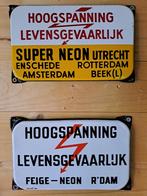 2 oude emaille bordjes hoogspanning, Ophalen of Verzenden, Gebruikt, Reclamebord