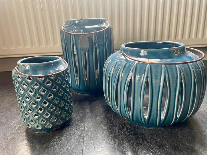 Riverdale Windlicht - Blauw, Huis en Inrichting, Woonaccessoires | Kandelaars en Kaarsen, Zo goed als nieuw, Minder dan 25 cm