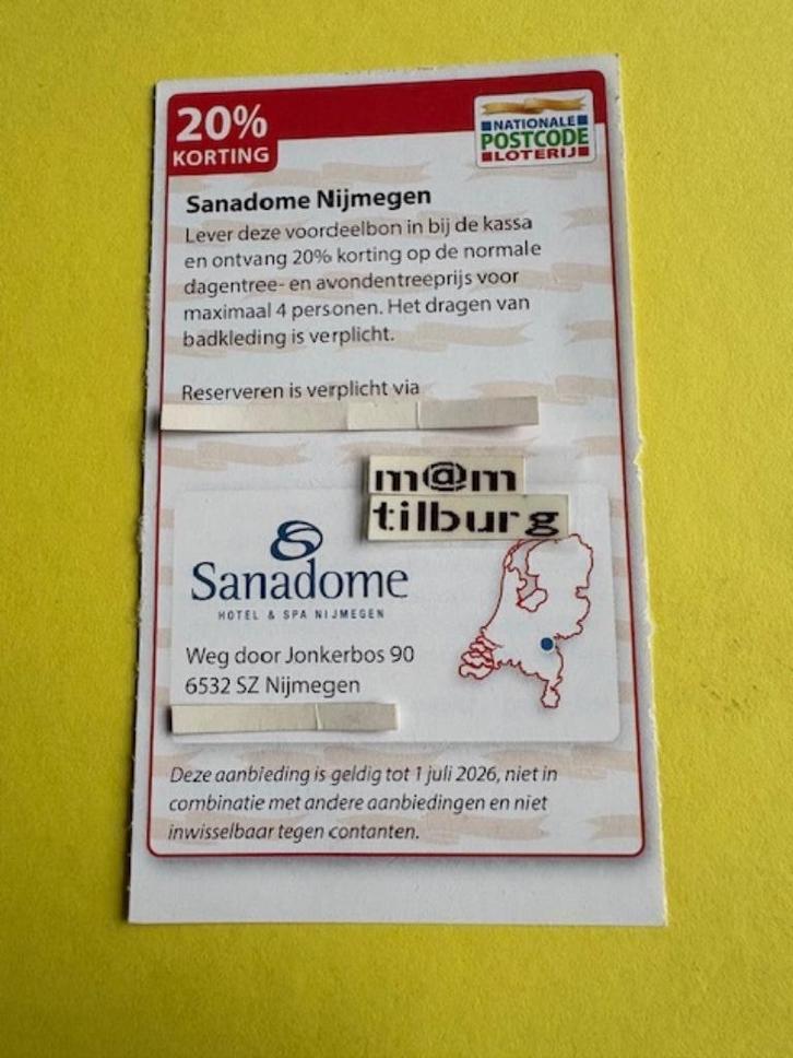 Sanadome Nijmegen 20% korting voor max 4 personen., Tickets en Kaartjes, Kortingen en Cadeaubonnen, Drie personen of meer, Spa of Sauna