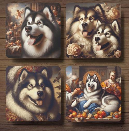 Malamute Barok onderzetters met houder, Huis en Inrichting, Woonaccessoires | Onderzetters, Nieuw, Glas of Kopje, Ophalen of Verzenden
