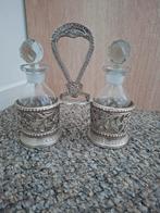 Olie en azijn set met zilveren houder, Antiek en Kunst, Ophalen of Verzenden