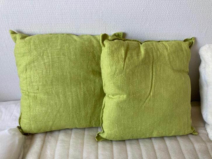 2 lime groene kussens 45x45, Huis en Inrichting, Woonaccessoires | Kussens, Gebruikt, Groen, Vierkant, Ophalen of Verzenden