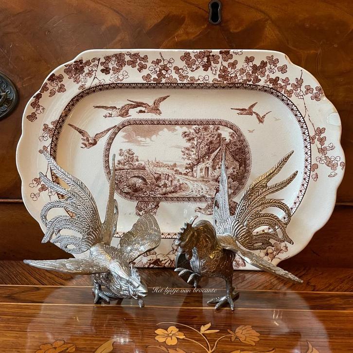 Engels Brocante tafelstukken Kemphanen, Antiek en Kunst, Curiosa en Brocante, Ophalen of Verzenden