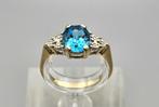 Gouden Vintage ring edelsteen topaas en diamant. 2025/387., Blauw, ., Ophalen of Verzenden, Zo goed als nieuw