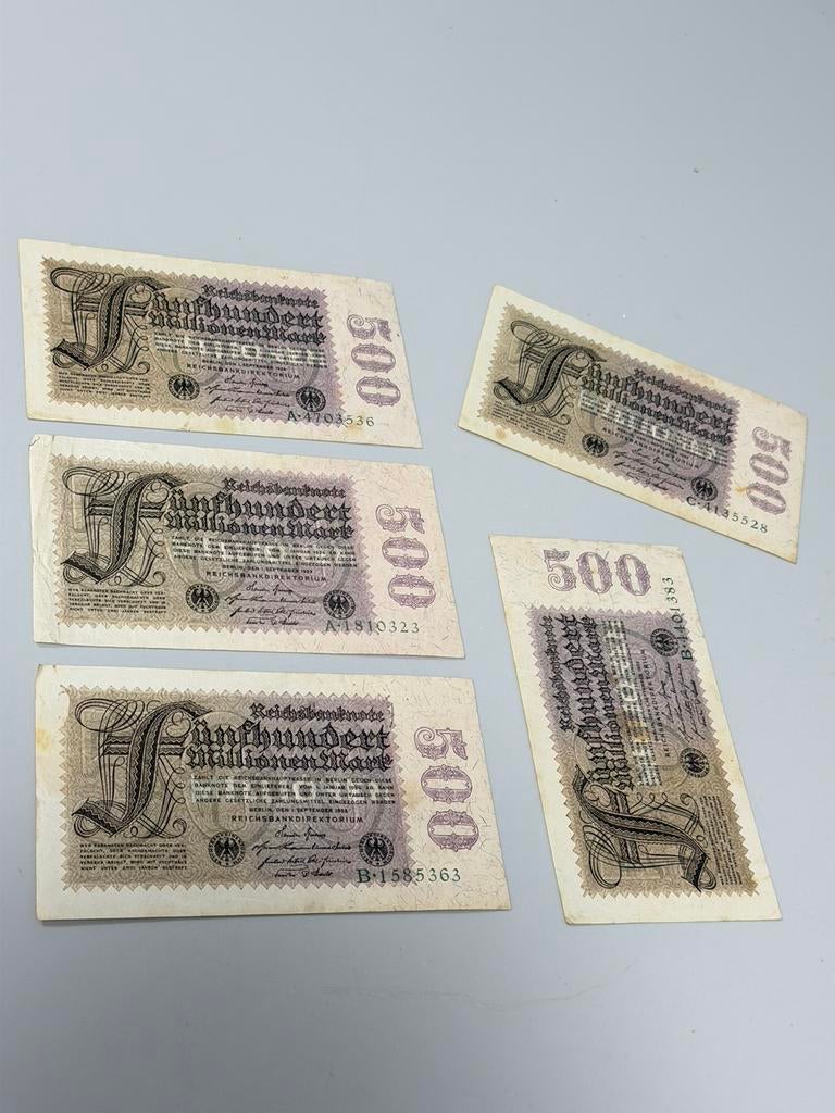 5x Duitse 500 Miljoen Mark 1923 Hyperinflatie Biljet germany, Postzegels en Munten, Bankbiljetten | Europa | Niet-Eurobiljetten