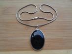 zilveren slangenketting met grote hanger zwarte steen [825], Sieraden, Tassen en Uiterlijk, Kettingen, Verzenden, Zo goed als nieuw