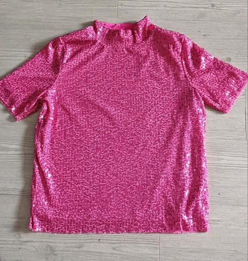 Leuk roze shirt met all over pailletten, maat 36, Kleding | Dames, T-shirts, Gedragen, Maat 36 (S), Roze, Korte mouw, Ophalen of Verzenden