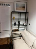 Zwarte stellingkast met glazen planken + bijzettafel, Ophalen of Verzenden, Gebruikt