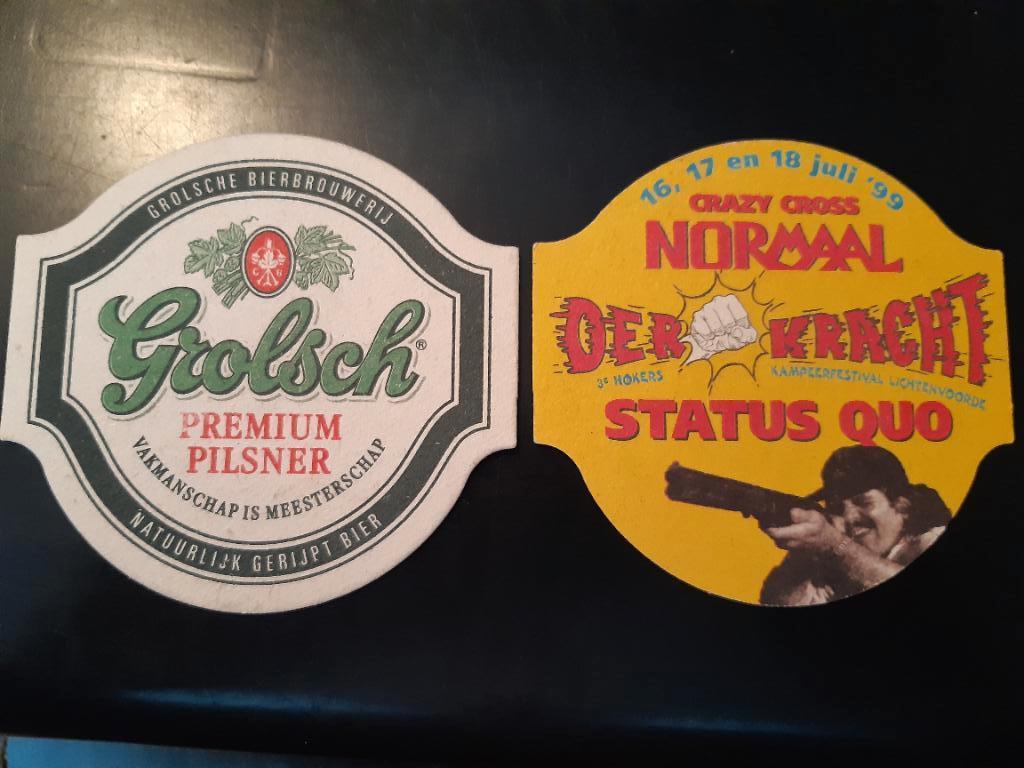 grolsch bier viltje normaal en status quo 1999, Ophalen of Verzenden, Nieuw, Viltje(s), Grolsch