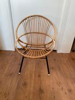 Vintage Rohe Noordwolde Rotan Stoel met zwart Metalen Poten, Huis en Inrichting, Stoelen, Ophalen, Gebruikt, Bruin, Riet of Rotan