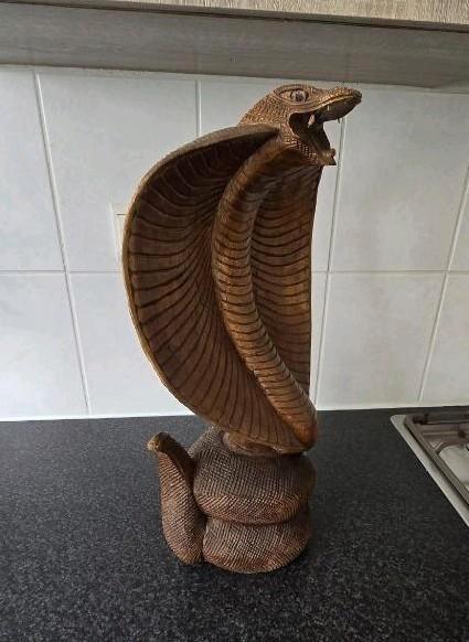grote houten cobra, Antiek en Kunst, Kunst | Beelden en Houtsnijwerken, Ophalen of Verzenden