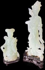 Jade Beeld 2x Antiek Kwan Yin Figuur, Antiek en Kunst, Kunst | Beelden en Houtsnijwerken, Verzenden