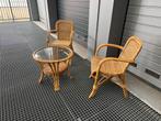 Rotan tuinset - 2 stoelen + tafel met glasplaat, Tuin en Terras, Tuinsets en Loungesets, 2 zitplaatsen, Gebruikt, Rotan, Ophalen of Verzenden